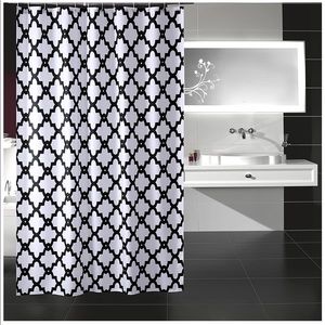 Geometric pattern black and white shower curtain